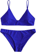 ZAFUL Women's Solid Spaghetti Strap Bralette Bikini Set (Style 3KLR)