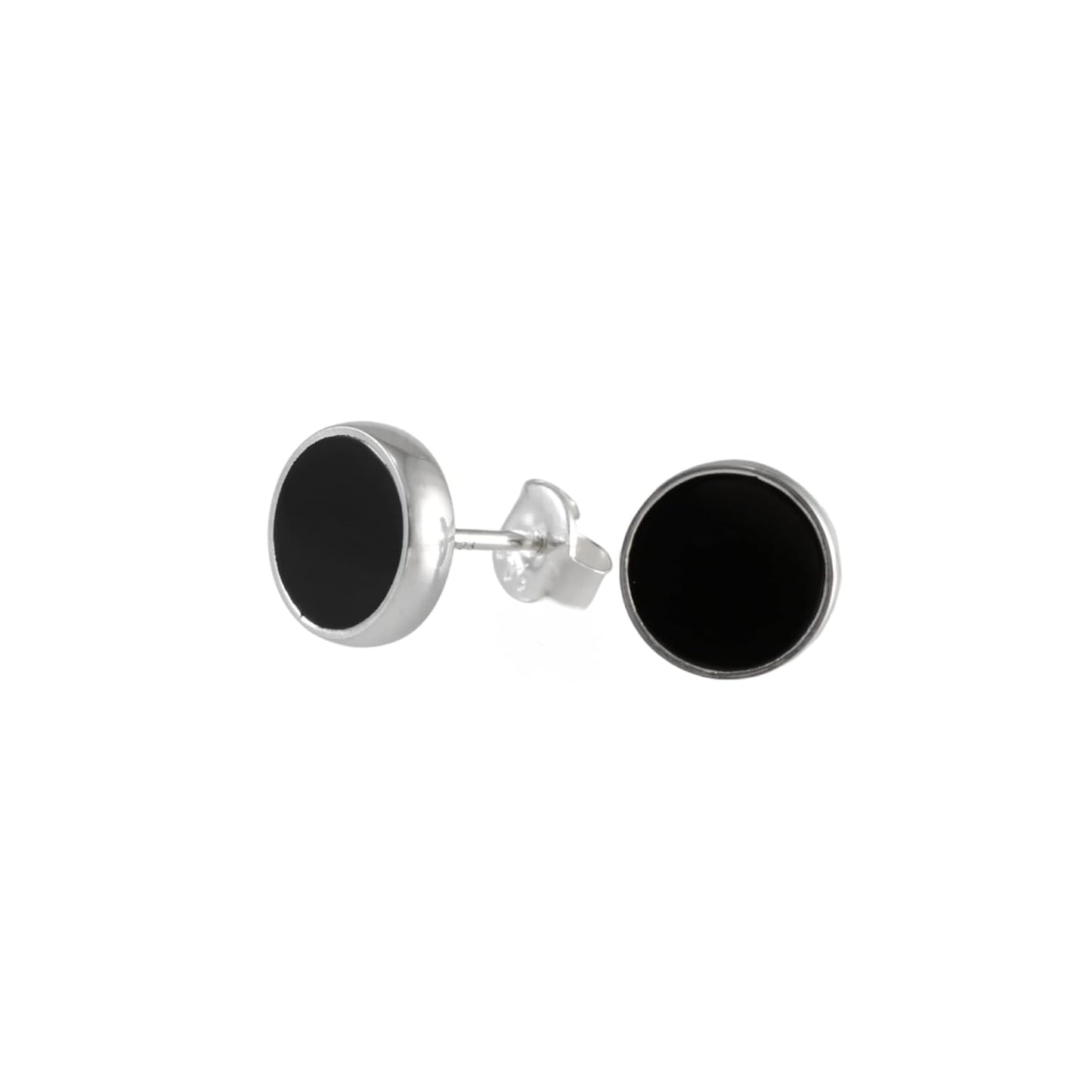 Sterling Silver Black Onyx Round Handmade Stud Earrings 9mm