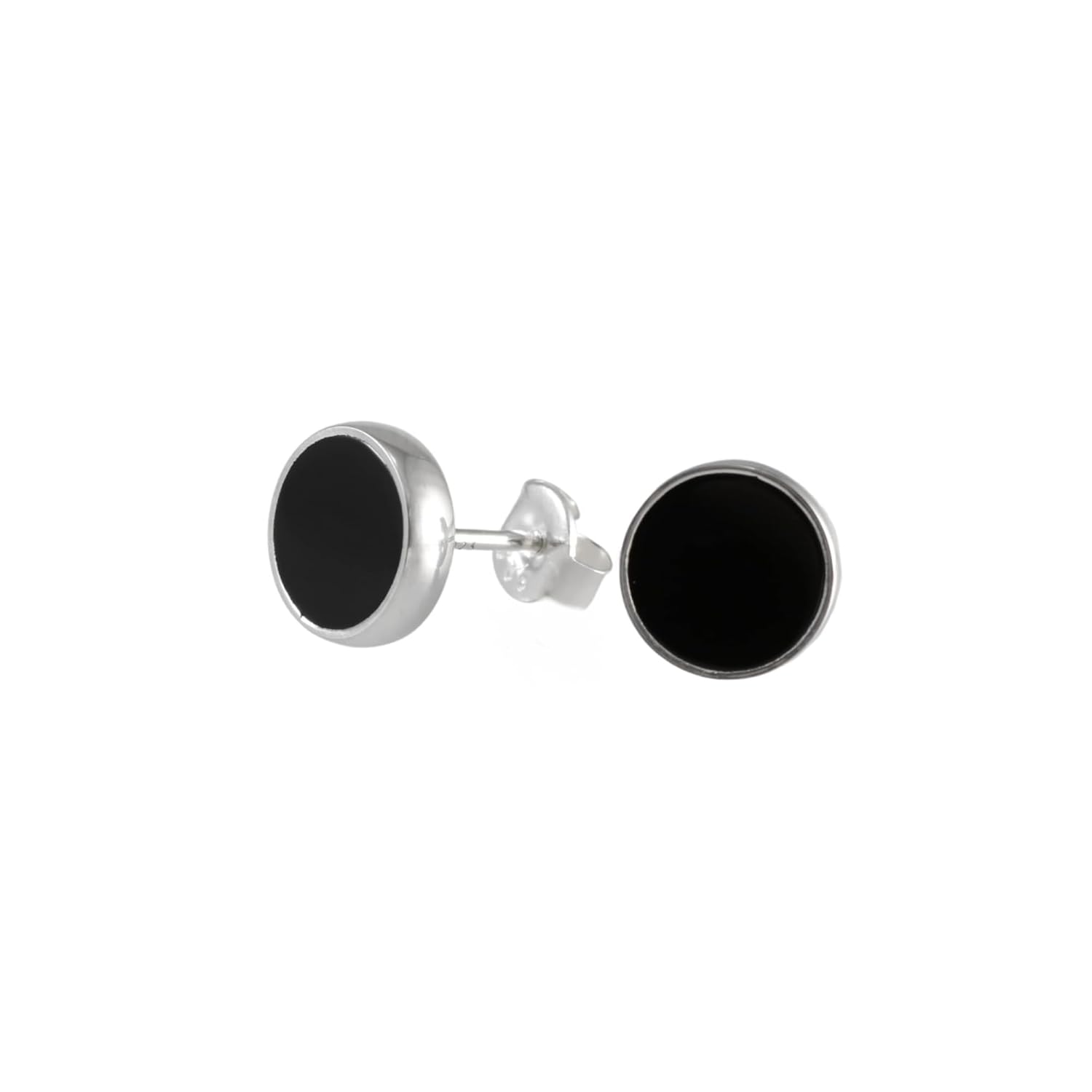Sterling Silver Black Onyx Round Handmade Stud Earrings 9mm