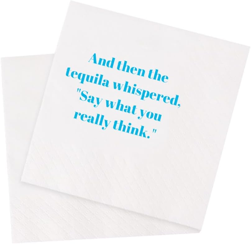 100 Funny Quote Cocktail Napkins 4.5x4.5 - Vowfoo - Tequila Whispers! 