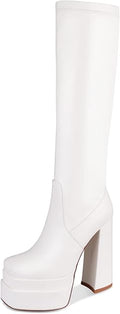 wetkiss Stacked Platform Knee High Boots with Chunky Heel - Statement