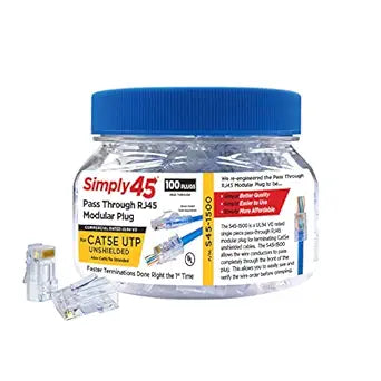 Simply45 Unshielded Pass-Through RJ45 Modular Plugs for CAT5e