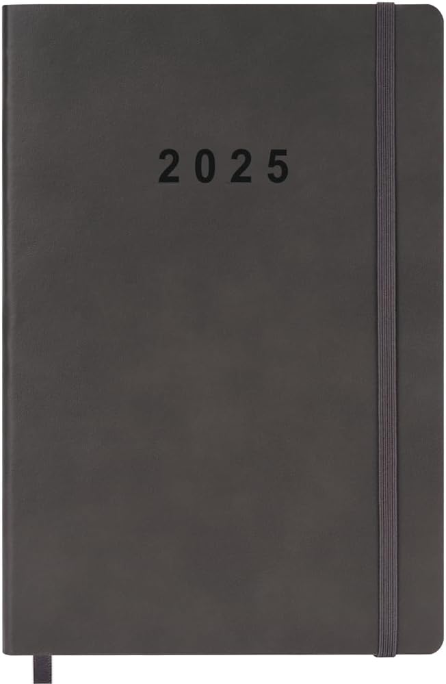 2025 Planner - Weekly & Monthly, Vegan Leather, 5.5x8.25 Grey