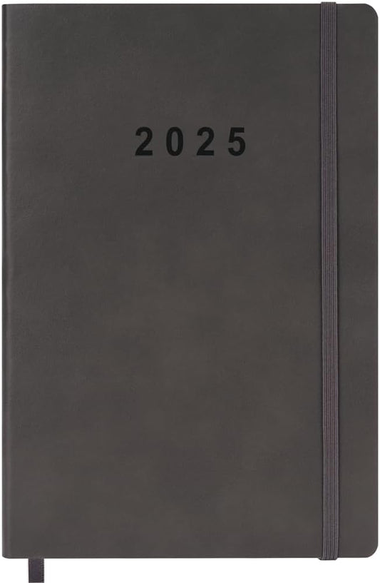 2025 Planner - Weekly & Monthly, Vegan Leather, 5.5x8.25 Grey