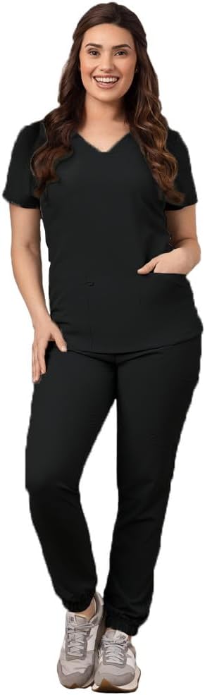 Green Town Scrubs for Women - Stylish Jogger Pant and V-Neck Top