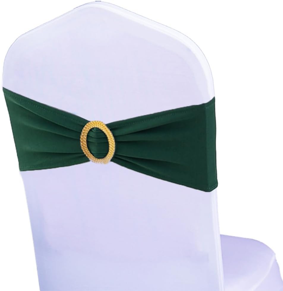 Pack of 50 Hunter Green Chair Sashes with Gold Buckles for Events
