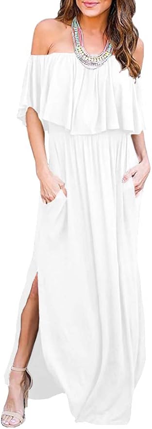 LILBETTER Womens Off The Shoulder Ruffle Party Dress for Summer