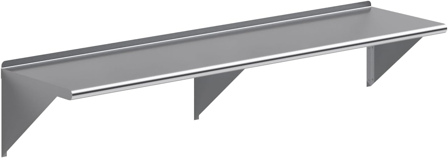 Stainless Steel Wall Shelf 72in Long for Kitchen & Garage Use