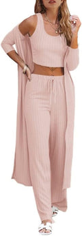 Fessceruna Womens 3 Piece Lounge Set - Soft Knit Cardigan, Crop Top