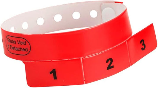 500 Neon Red Vinyl Cash Tag Wristbands for Events and More