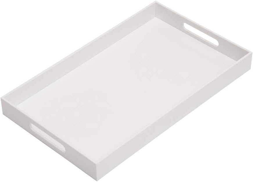 Glossy White Sturdy Acrylic Serving Tray for Home and Kitchen