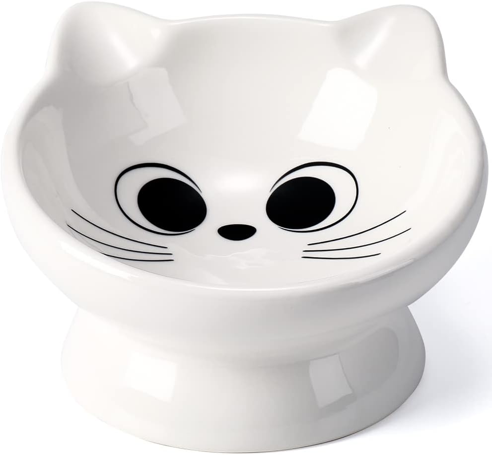 Tilted Ceramic Cat Bowl - Prevents Vomiting, Protects Spine