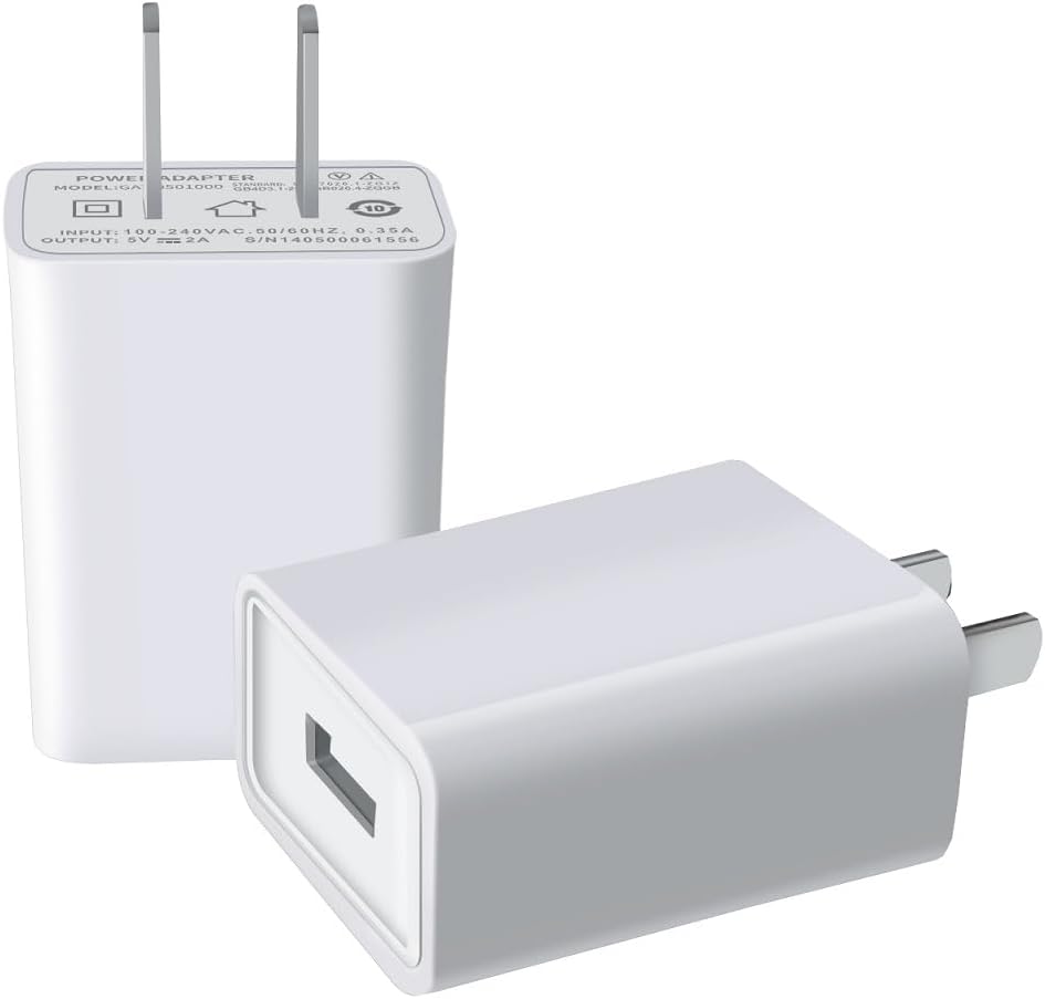 Fast Charge: USB Wall Charger 5V 2A for iPhone, Samsung, Tablet - White 2pk