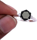 Sterling Silver 925 Aquamarine Simulated Diamond Hexagon Ring
