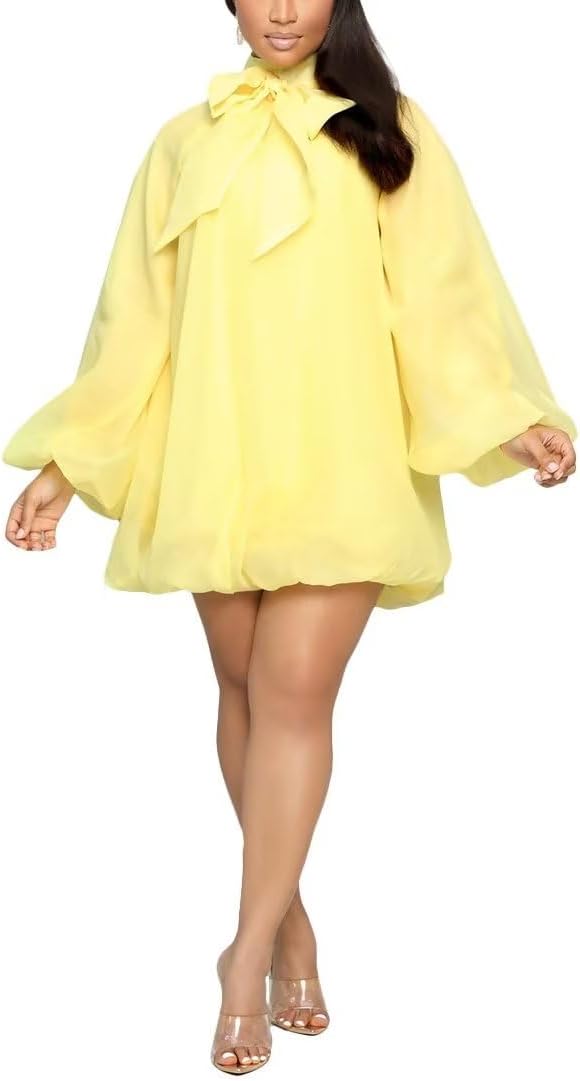 Yanfoam Women's Puff Long Sleeve Sweetheart Dress for Parties