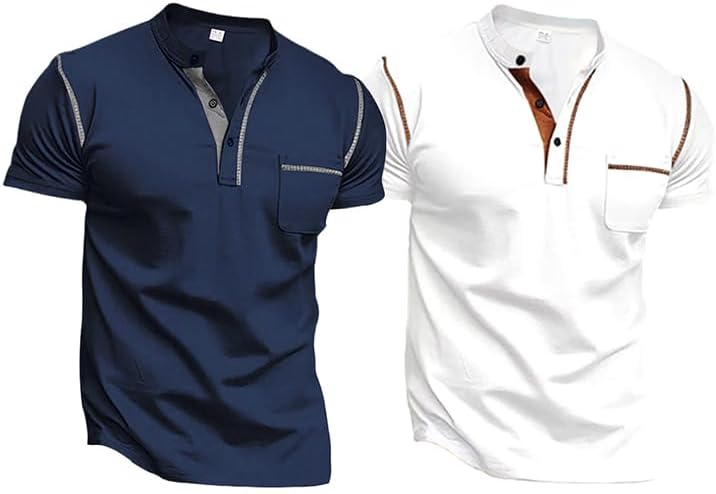 Men's Henley Shirt Short Sleeve Casual Top for Summer Wear