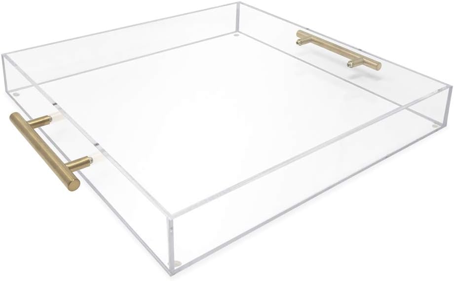 Clear Acrylic Serving Tray with Gold Handles for Multi-Purpose Use