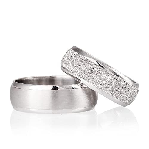 8mm Wedding Band Set Couple Matching Personalized 925 Silver Rings