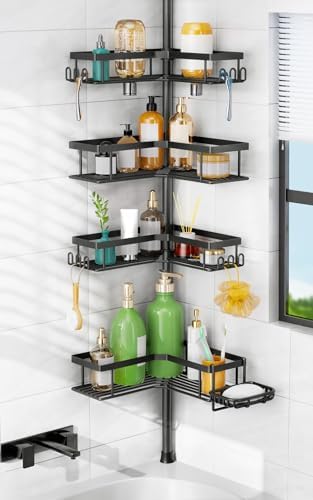 HAMITOR Shower Caddy Tension Pole: 4-Tier Organizer for Bathrooms