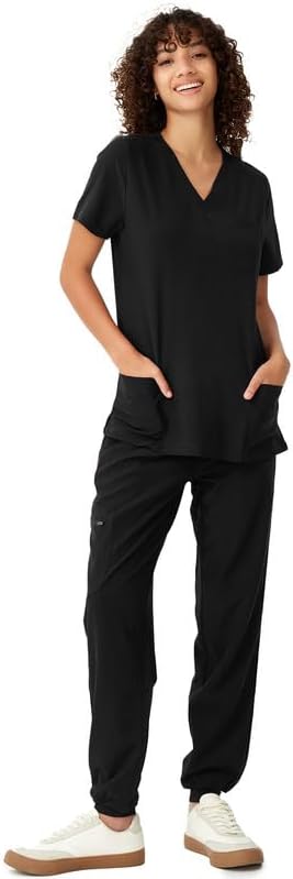 V-Neck Scrubs Top & Cargo Pants Set with 10 Pockets for Women