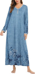 Ekouaer Women's Long Sleeve Nightgown Full Length - Comfortable Henley