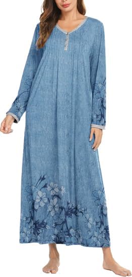Ekouaer Women's Long Sleeve Nightgown Full Length Sleepwear