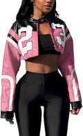 Cropped Faux Leather Jacket for Women - Y2K Motorcycle Bomber