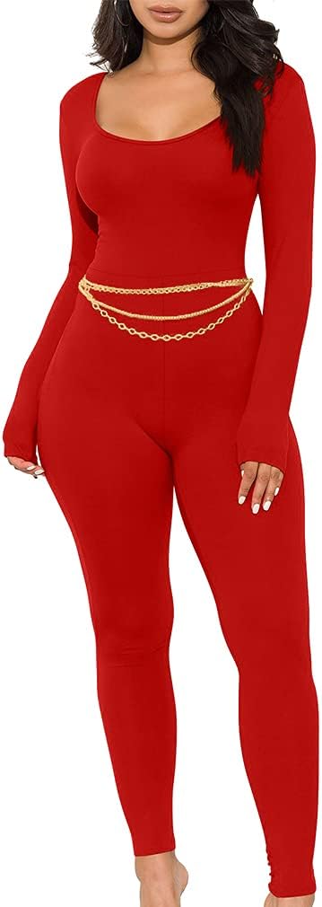 GOKATOSAU Women's Sexy Long Sleeve Bodycon Jumpsuits for Clubs