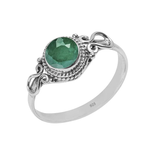 Emerald Stone Ring in Handmade 925 Sterling Silver for Women