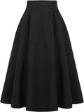 Plaid Skirt High Waist Aline Pleated Midi Skirt - Flattering Midcalf
