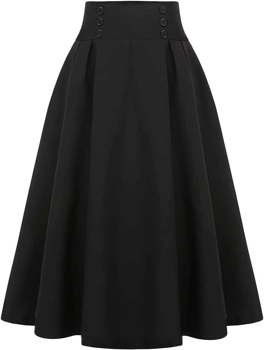 Plaid Midi Skirt for Women High Waist Aline Pleated Style