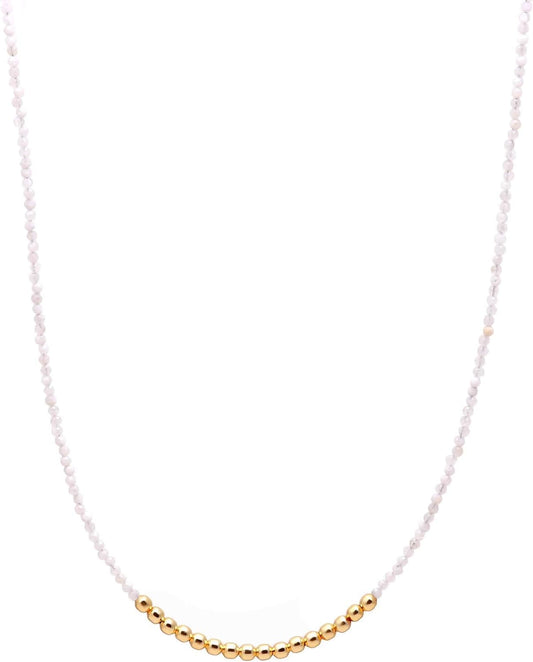 Natural Gemstone Beaded Necklace with Gold Brass Accents