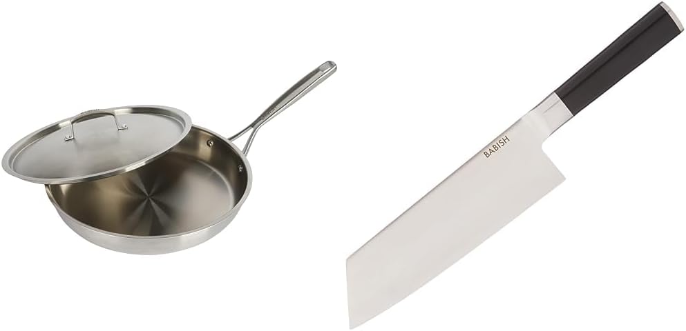Babish 12 Inch Stainless Steel Fry Pan and High-Carbon Knife