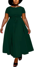 Plus Size Dress for Women A Line Maxi with Belt - Comfortable Fit