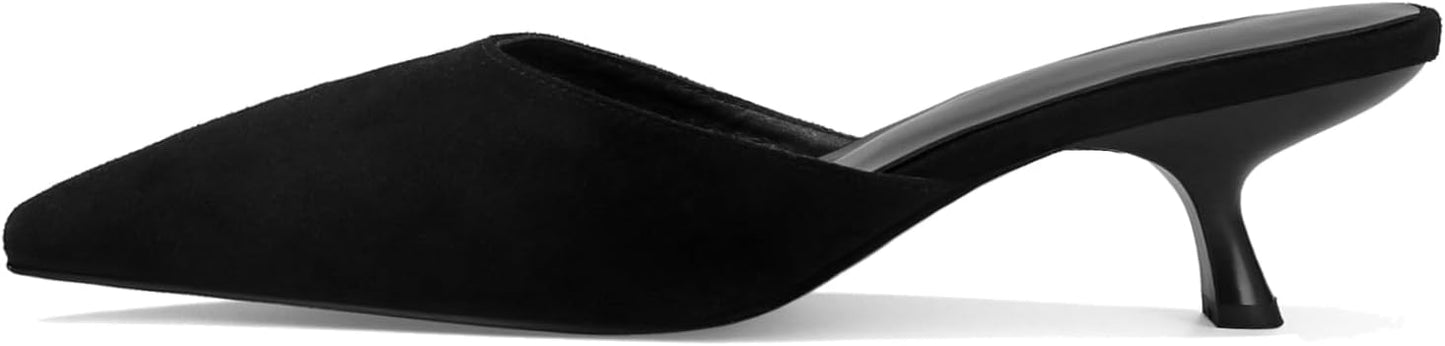 Mesh Kitten Heels Mules for Women with Closed Pointed Toe Design