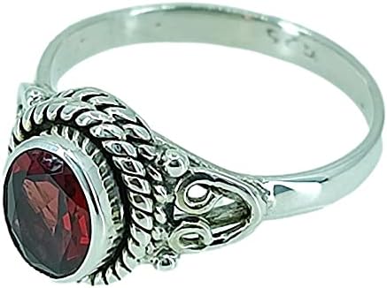 Garnet Ring in 925 Sterling Silver for Women - Handmade Boho Jewelry
