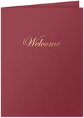 Welcome Pocket Folders 9 in x 12 in Burgundy - Gold Foil, 25 Count