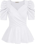 GRACE KARIN Women Wrap Tops Puff Sleeve Peplum Top for Summer