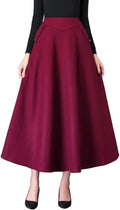 IDEALSANXUN Womens High Waisted Wool Plaid A-line Long Skirt - Warm