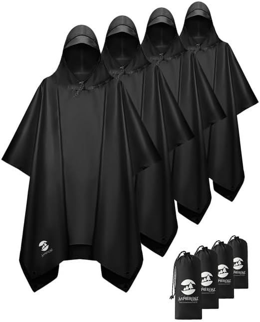 SaphiRose Hooded Rain Poncho Waterproof Jacket for All Activities