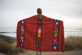Thick Mexican Yoga Blanket Serape Fish Design - Handmade Red Earth