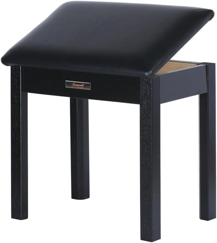 Solid Wood Piano Bench with Storage and Padded Cushion