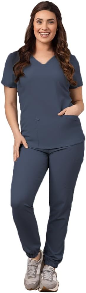 Green Town Scrubs for Women - Stylish Jogger Pant and V-Neck Top