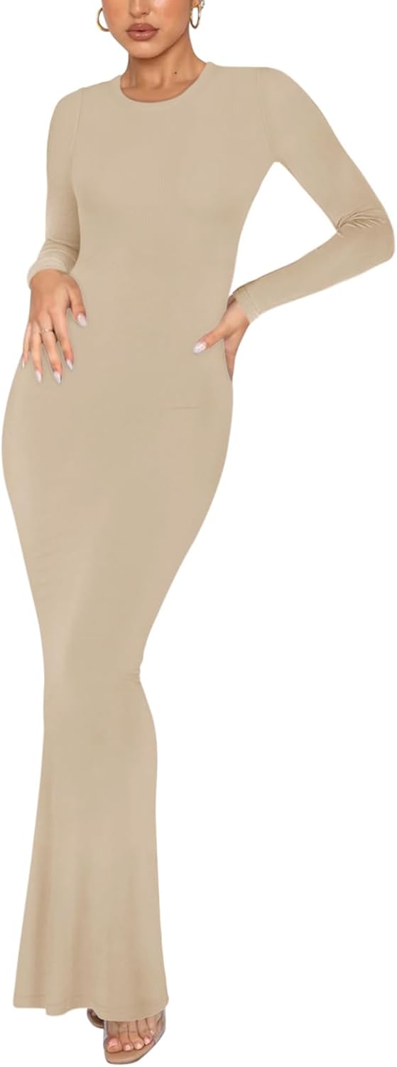 REORIA Women's Sexy Crew Neck Long Dress for Elegant Style