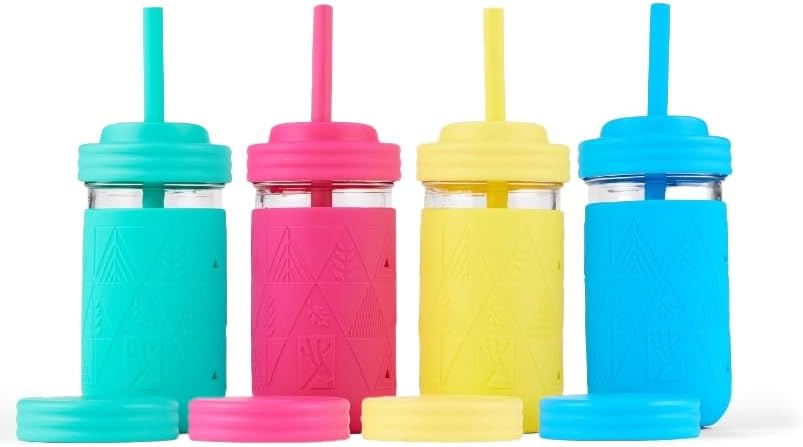 Elk and Friends Kids Mason Jars with Silicone Sleeves and Straws