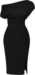 Memoriesea Off Shoulder Ruched Midi Bodycon Dress - Elegant Evening