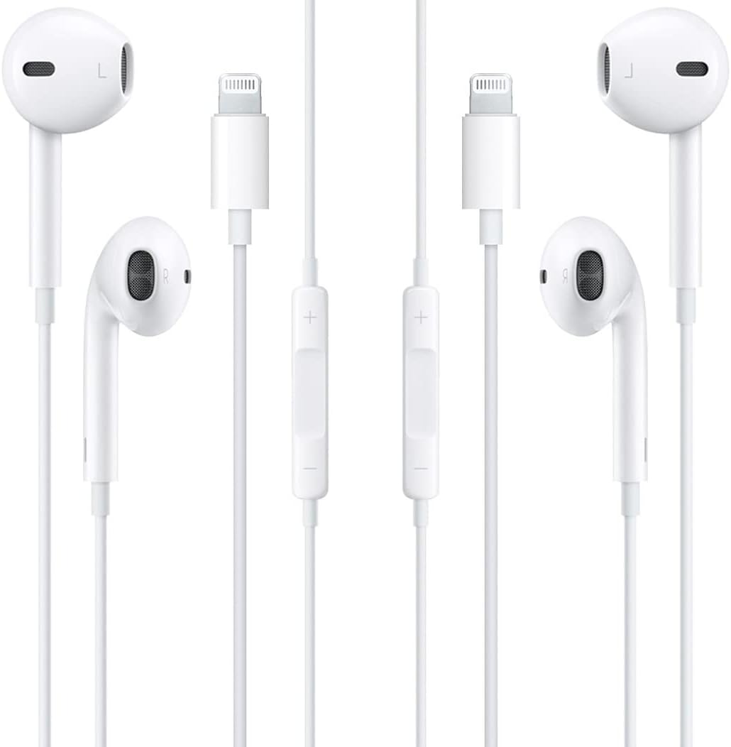 Apple MFi Certified 2-Pack Lightning Earbuds - Enhanced Stereo Sound