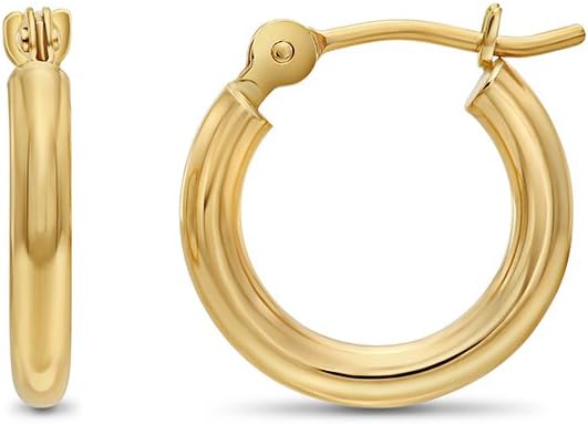 14k Yellow Gold Classic Shiny Polished Round Hoop Earrings