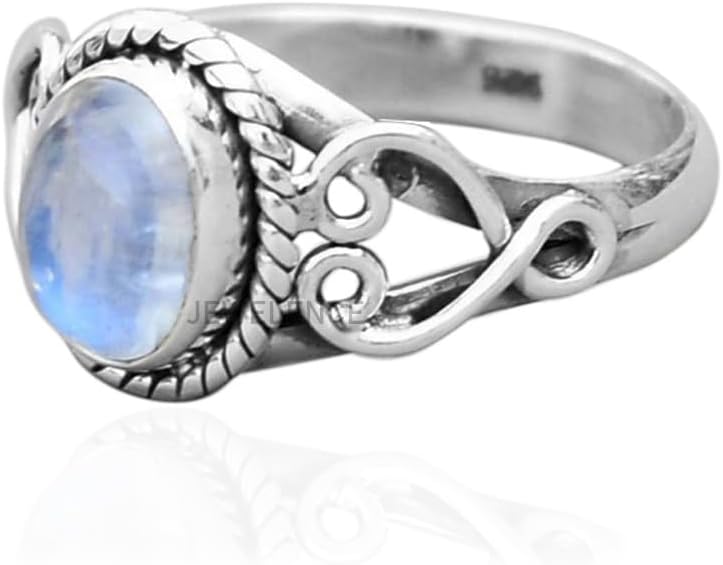 Solid 925 Sterling Silver Ring with Natural Rainbow Moonstone