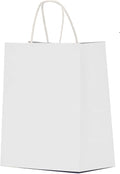 White Paper Bags with Handles 600 Pack 8x4.5x10 - Durable Medium Gift